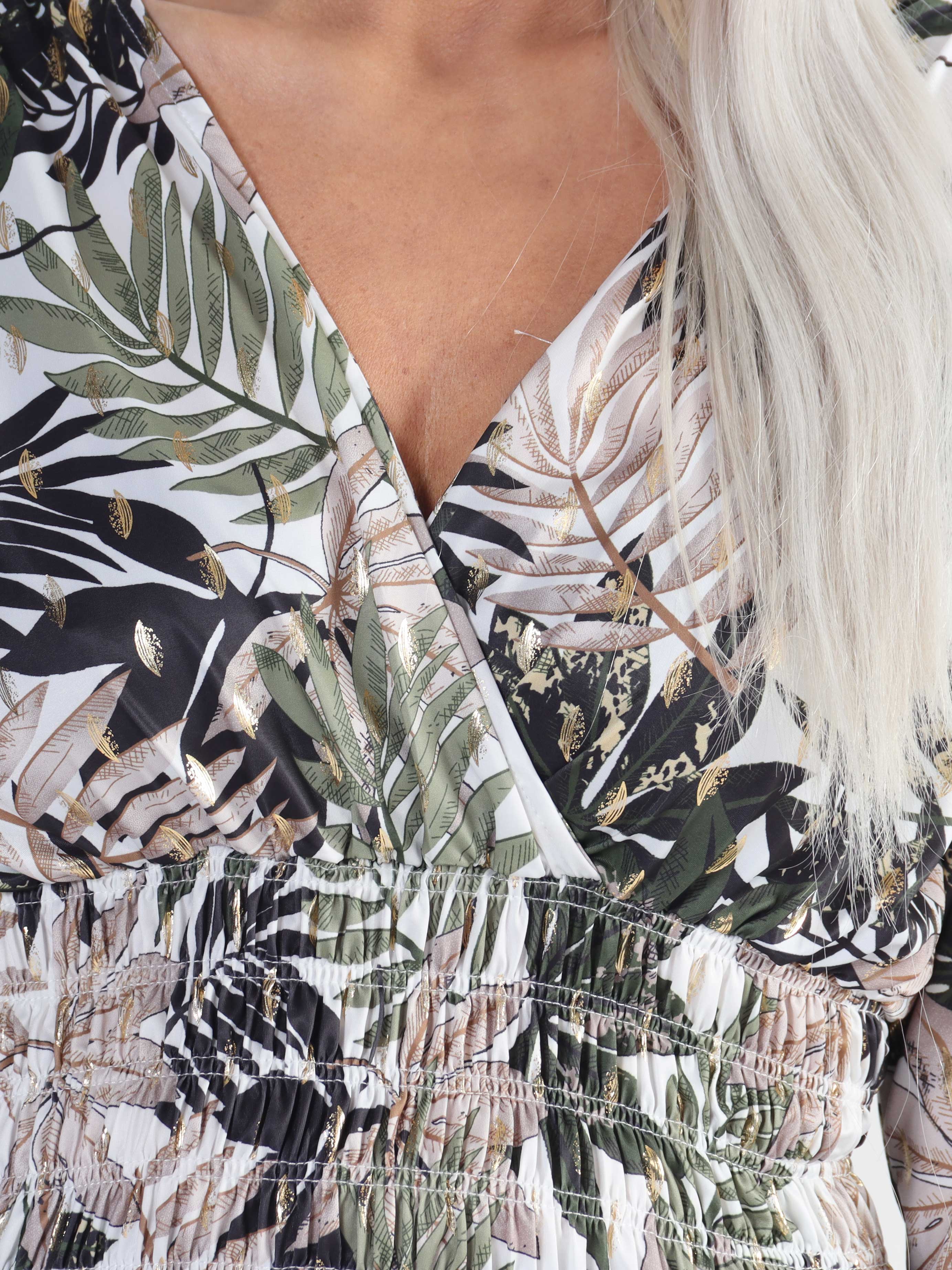 Pams Leaf Shirt L/S - Elastisk plus size bluse i krølfrit stof